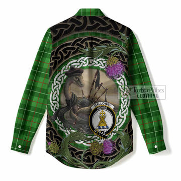 Galloway Tartan Crest Bagpipe Nessie Women Casual Shirt Scottish Loch Ness Monster Celtic Thistle