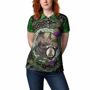 Galloway Tartan Crest Bagpipe Nessie Women Polo Shirt Scottish Loch Ness Monster Celtic Thistle