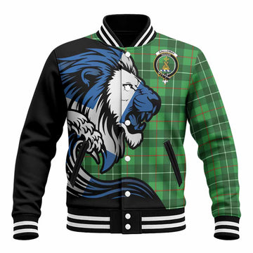 Galloway Tartan Crest Baseball Jacket Scottish Golden Lions Wave Flow