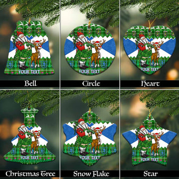 Galloway Tartan Crest Christmas Ceramic Ornament Scotland Santa With Bagpipes Cute Reindeer