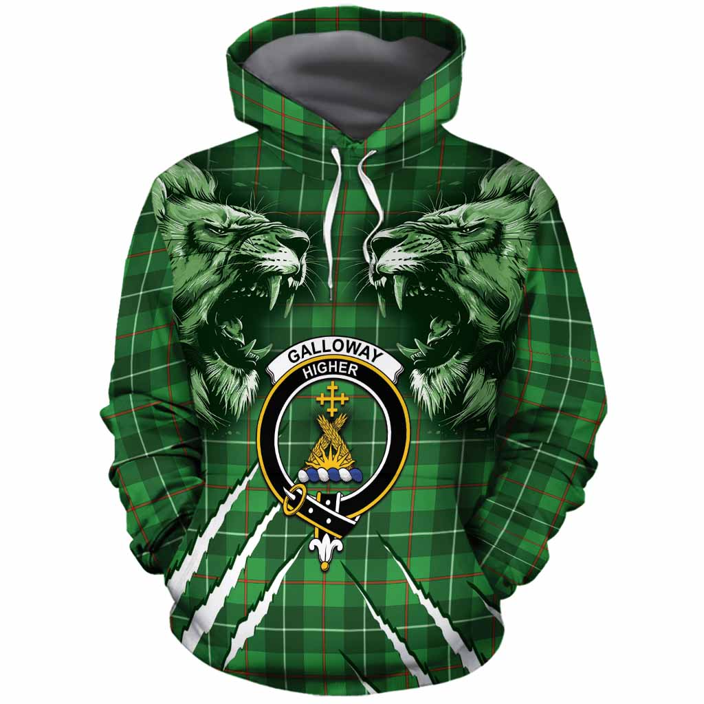 Galloway Tartan Crest Cotton Hoodie Ferocious Lion Style