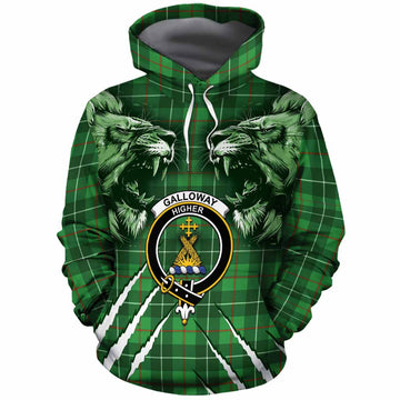 Galloway Tartan Crest Cotton Hoodie Ferocious Lion Style