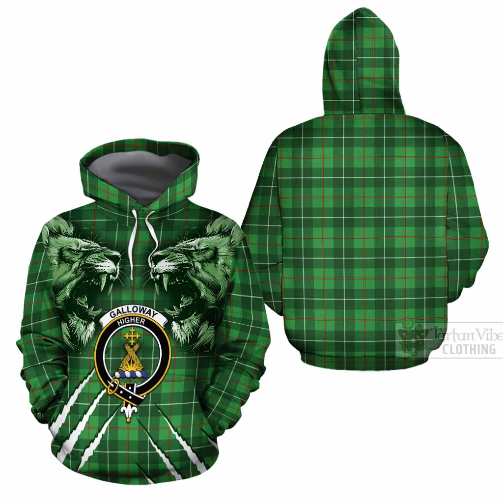 Galloway Tartan Crest Cotton Hoodie Ferocious Lion Style