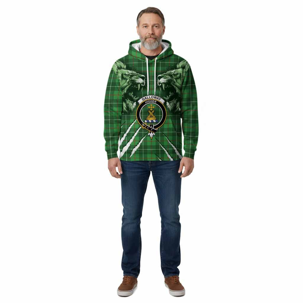 Galloway Tartan Crest Cotton Hoodie Ferocious Lion Style