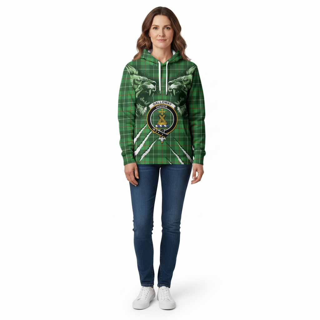 Galloway Tartan Crest Cotton Hoodie Ferocious Lion Style