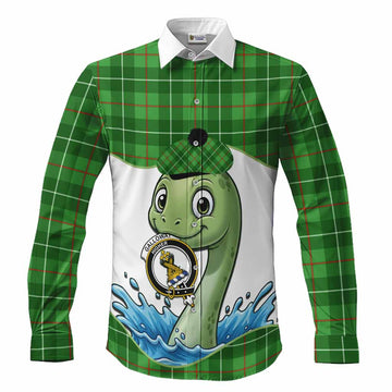 Galloway Tartan Crest Cute Nessie Long Sleeve Button Shirts Scottish Loch Ness Monster