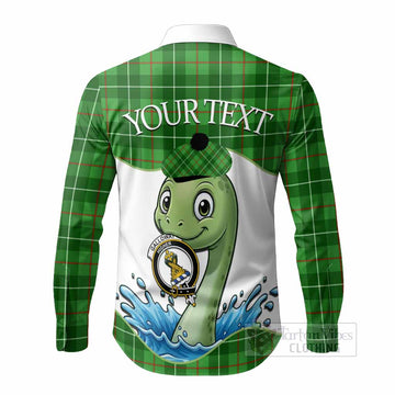 Galloway Tartan Crest Cute Nessie Long Sleeve Button Shirts Scottish Loch Ness Monster