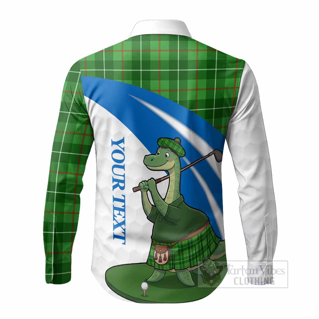 Galloway Tartan Crest Golf Nessie Long Sleeve Button Shirts Loch Ness Monster Sporty Style