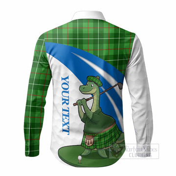 Galloway Tartan Crest Golf Nessie Long Sleeve Button Shirts Loch Ness Monster Sporty Style