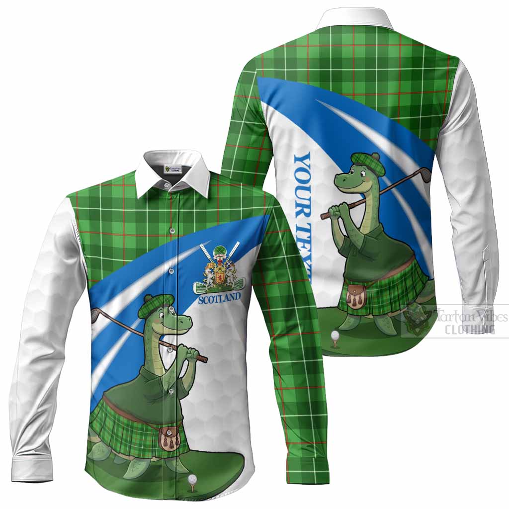 Galloway Tartan Crest Golf Nessie Long Sleeve Button Shirts Loch Ness Monster Sporty Style