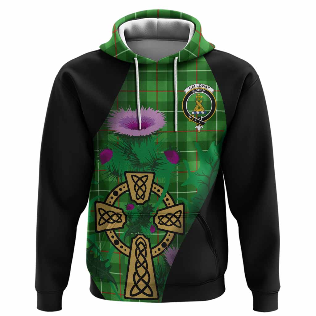 Galloway Tartan Crest Hoodie Celtic Cross Thistle Flowers