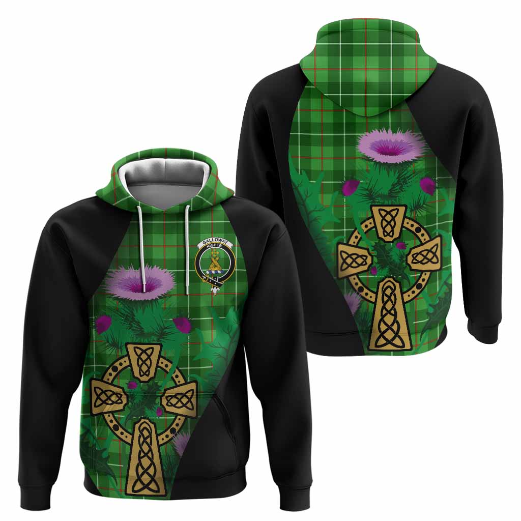 Galloway Tartan Crest Hoodie Celtic Cross Thistle Flowers