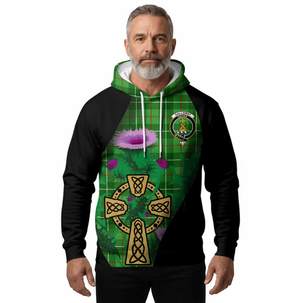 Galloway Tartan Crest Hoodie Celtic Cross Thistle Flowers