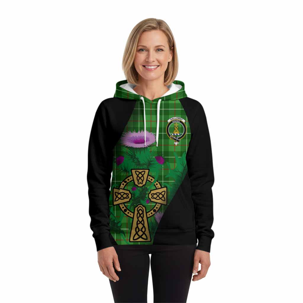 Galloway Tartan Crest Hoodie Celtic Cross Thistle Flowers