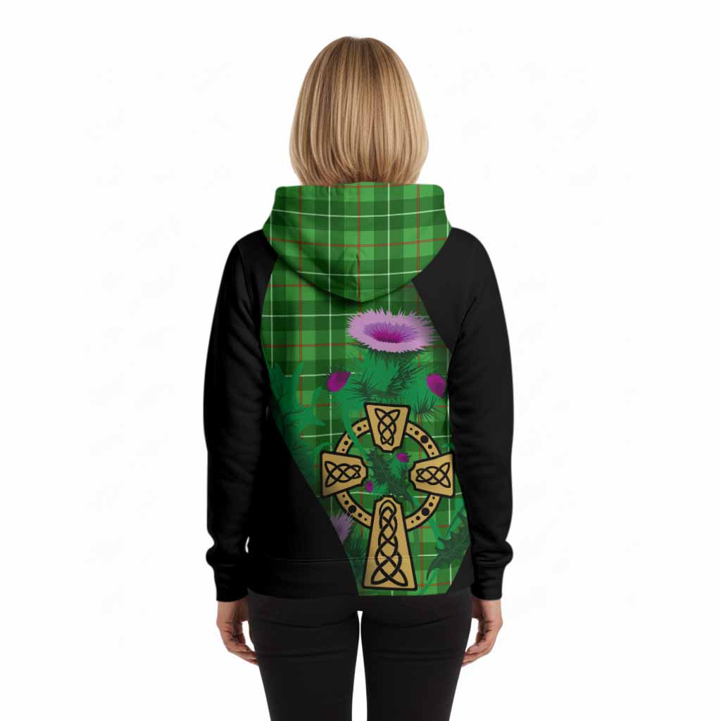 Galloway Tartan Crest Hoodie Celtic Cross Thistle Flowers