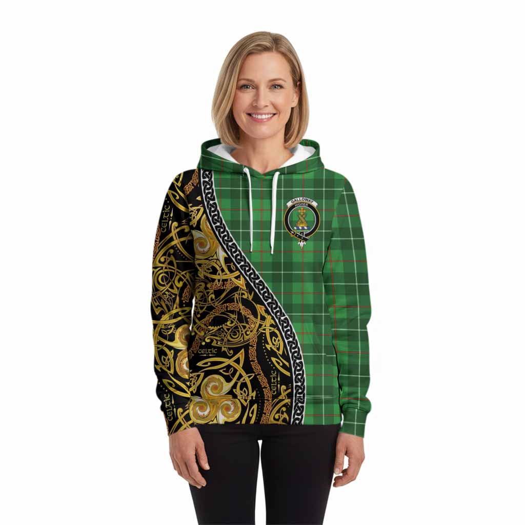 Galloway Tartan Crest Hoodie Celtic Knot and Triple Trickle Spiral Symbols