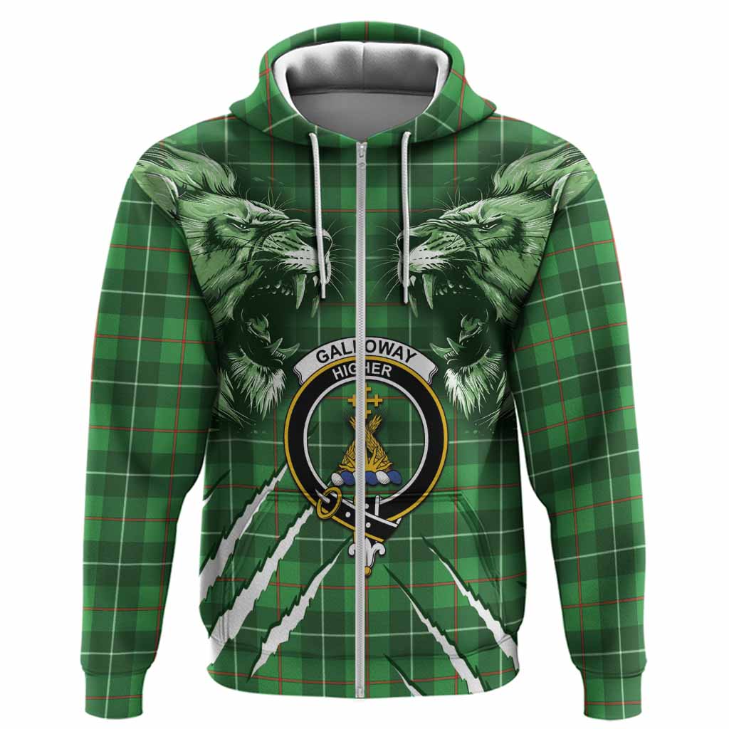 Galloway Tartan Crest Hoodie Ferocious Lion Style