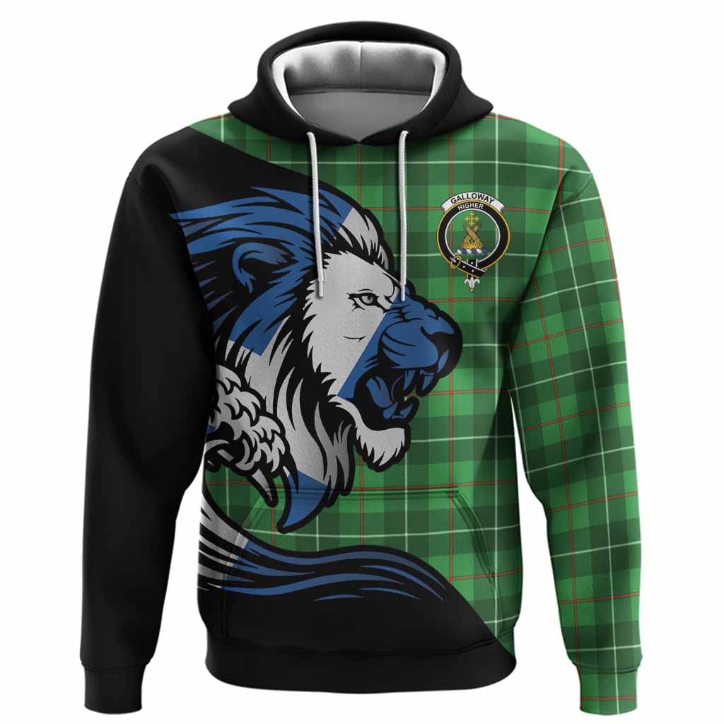 Galloway Tartan Crest Hoodie Scottish Golden Lions Wave Flow
