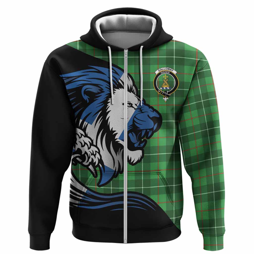 Galloway Tartan Crest Hoodie Scottish Golden Lions Wave Flow
