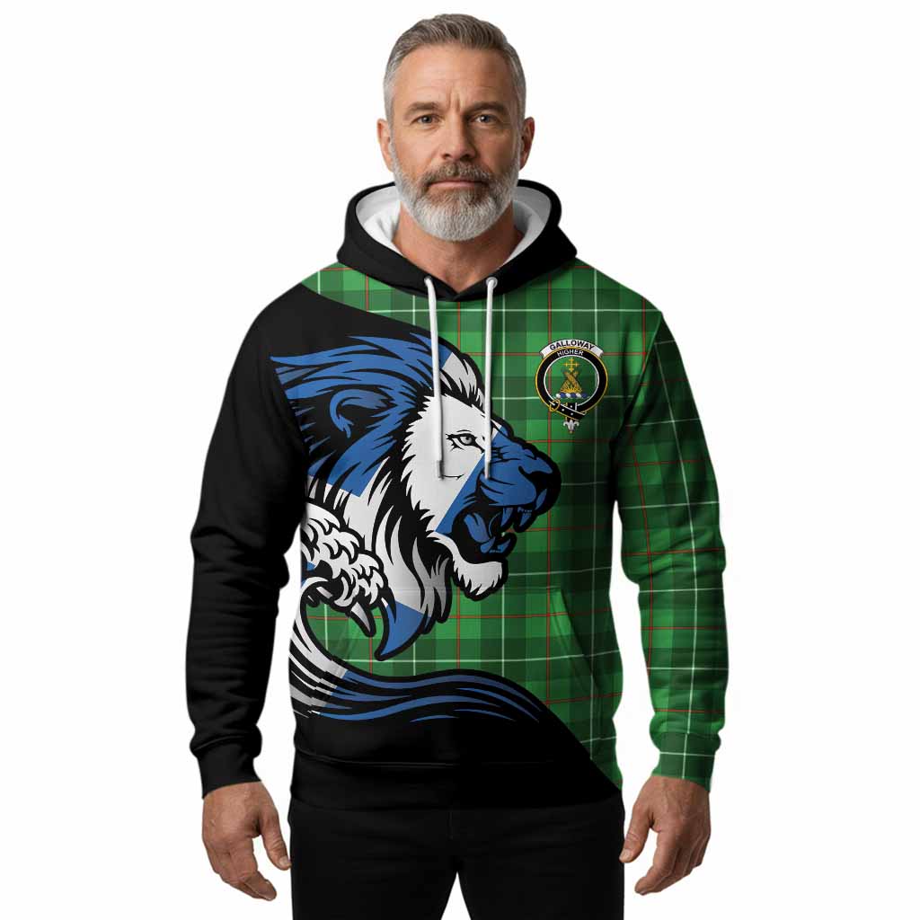 Galloway Tartan Crest Hoodie Scottish Golden Lions Wave Flow