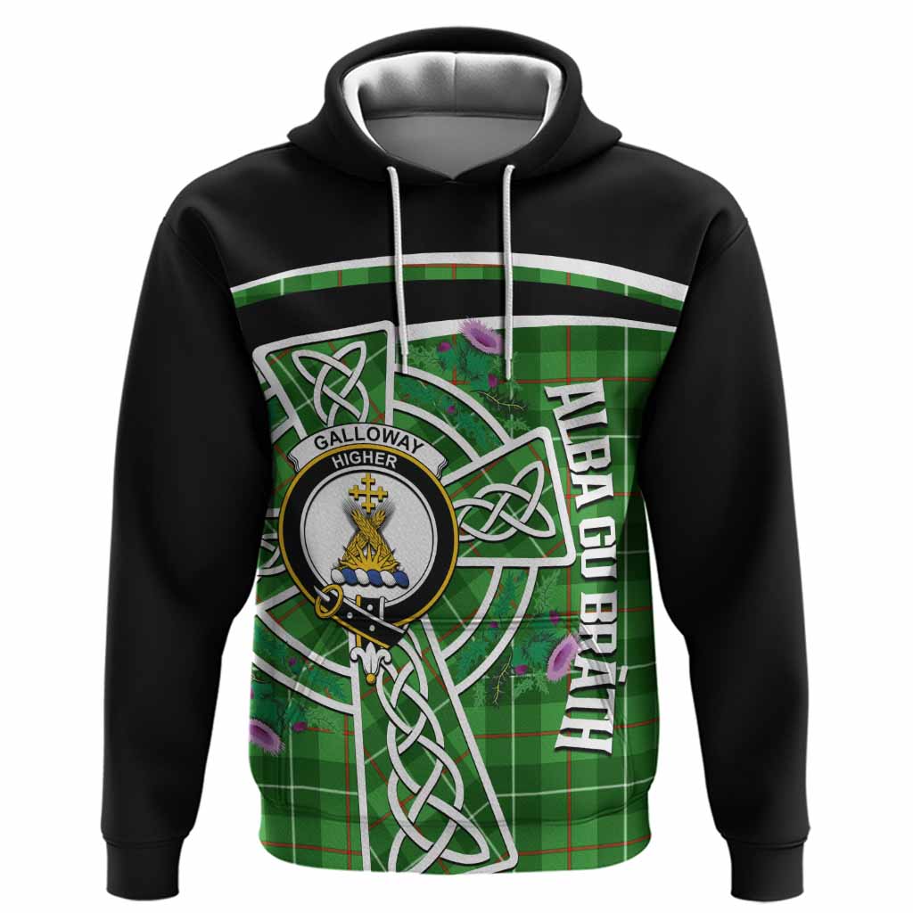 Galloway Tartan Crest Hoodie Scottish Thistle Celtic Cross Alba Gu Brath