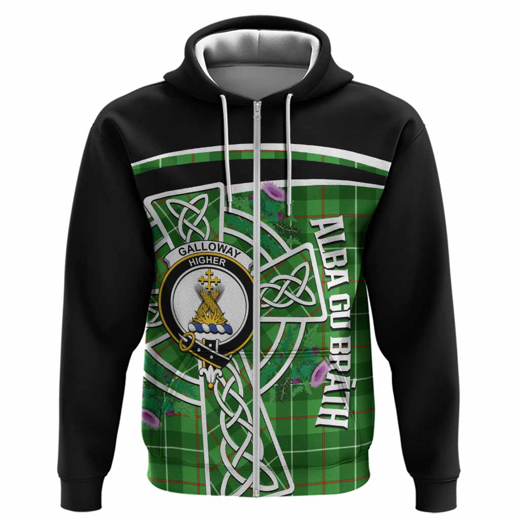 Galloway Tartan Crest Hoodie Scottish Thistle Celtic Cross Alba Gu Brath