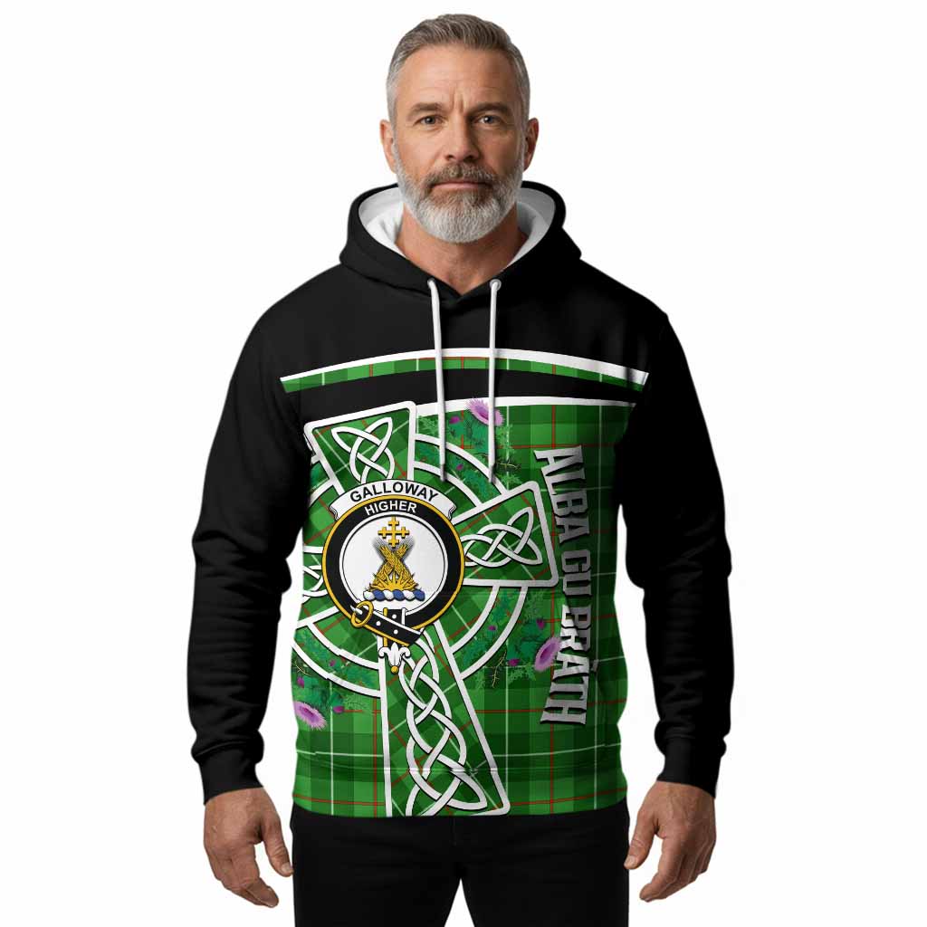 Galloway Tartan Crest Hoodie Scottish Thistle Celtic Cross Alba Gu Brath