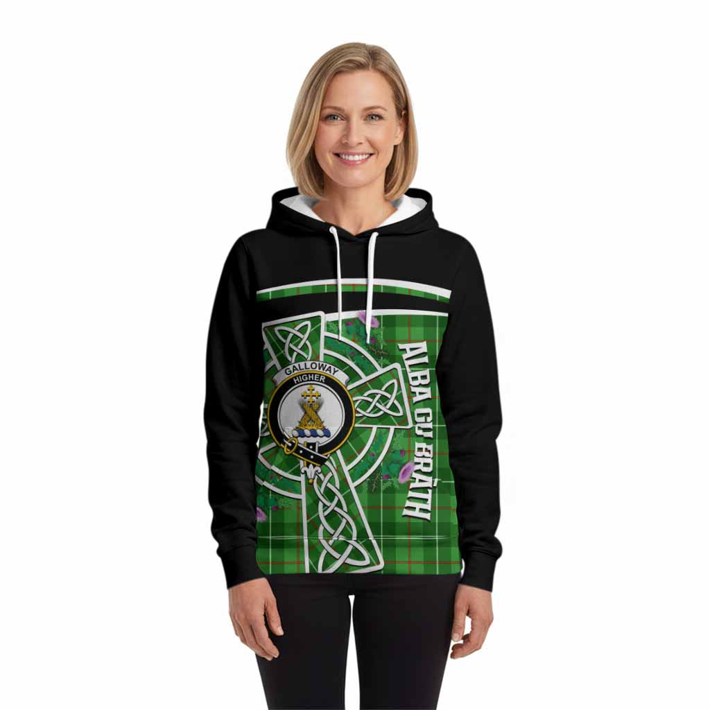 Galloway Tartan Crest Hoodie Scottish Thistle Celtic Cross Alba Gu Brath