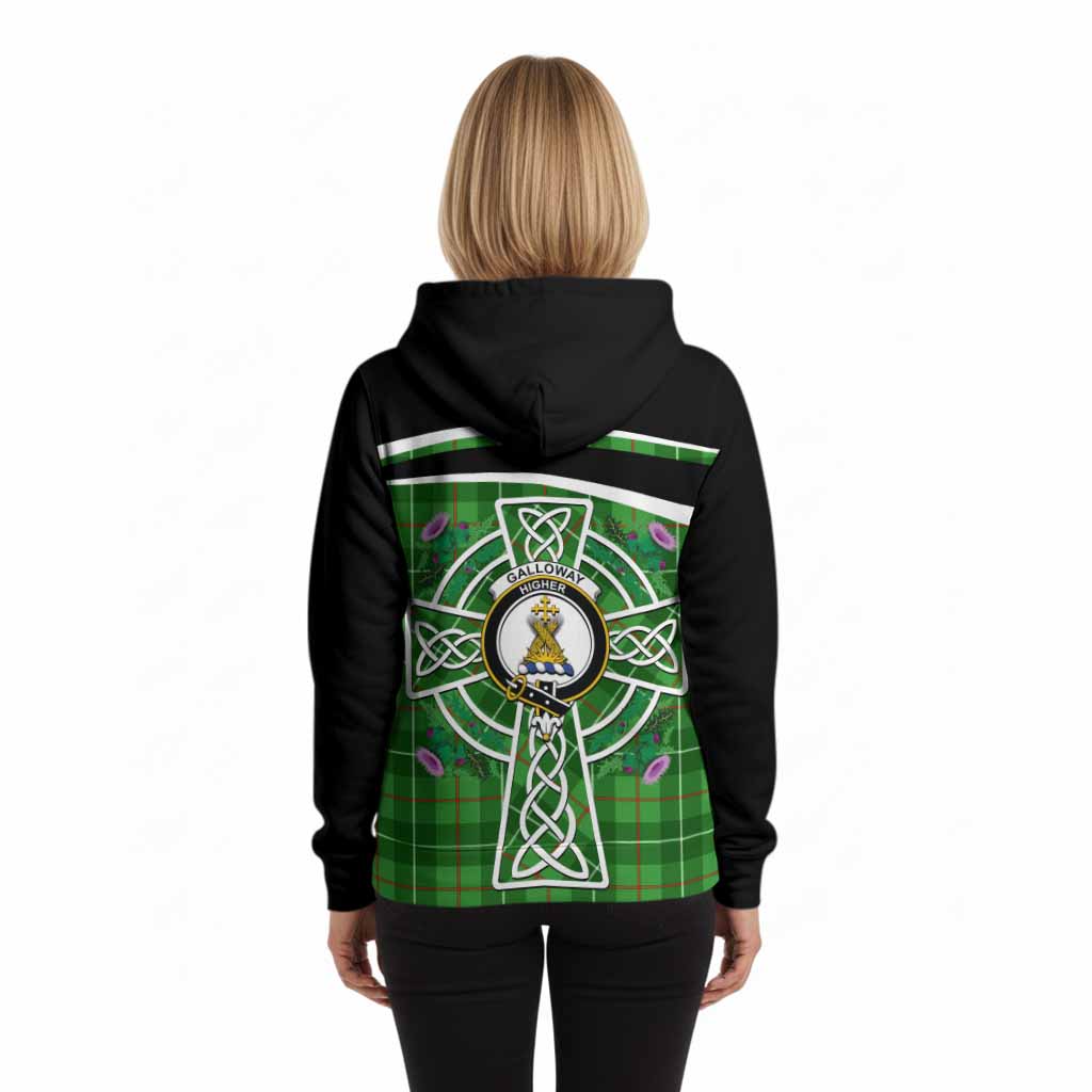 Galloway Tartan Crest Hoodie Scottish Thistle Celtic Cross Alba Gu Brath