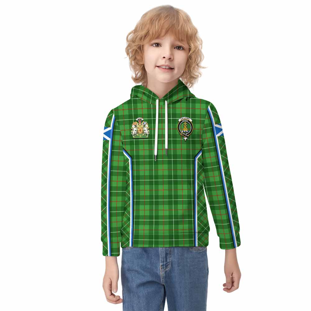 Galloway Tartan Crest Kid Hoodie Scotland Coat of Arm Flag Style - Tartan Vibes Clothing