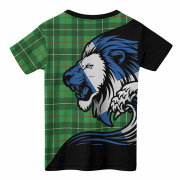 Galloway Tartan Crest Kid T-shirt Scottish Golden Lions Wave Flow
