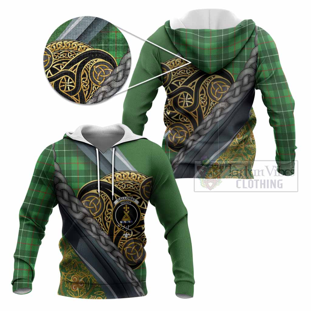 Galloway Tartan Crest Knitted Hoodie Scottish Triskele Celtic