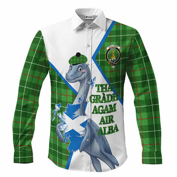 Galloway Tartan Crest Loch Ness Monster Long Sleeve Button Shirts Nessie Scottish Map Tha Gradh Agam Air Alba