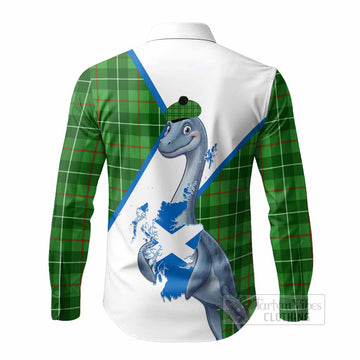 Galloway Tartan Crest Loch Ness Monster Long Sleeve Button Shirts Nessie Scottish Map Tha Gradh Agam Air Alba
