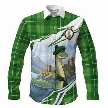Galloway Tartan Crest Loch Ness Monster Scottish Heritage Art Long Sleeve Button Shirts