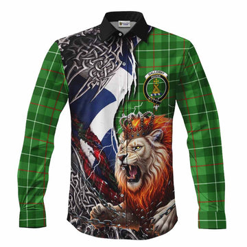 Galloway Tartan Crest Long Sleeve Button Shirts Heritage Flag Grunge Celtic Knot and Lion Rampant