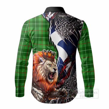 Galloway Tartan Crest Long Sleeve Button Shirts Heritage Flag Grunge Celtic Knot and Lion Rampant