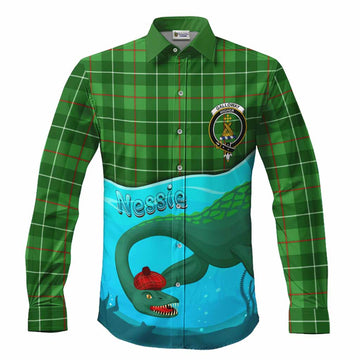 Galloway Tartan Crest Long Sleeve Button Shirts Nessie Under Water