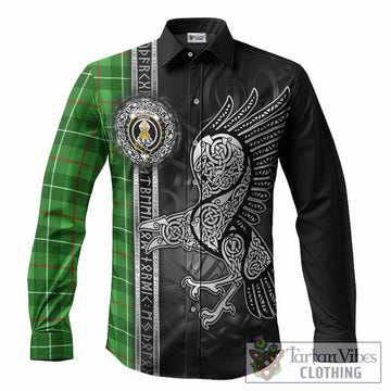 Galloway Tartan Crest Long Sleeve Button Shirts Norse Mythology Viking Odin Crow Tattoo