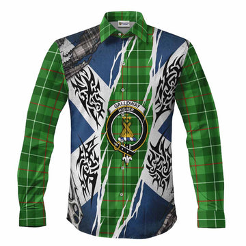 Galloway Tartan Crest Long Sleeve Button Shirts Scotland Flag Ripped Tribal Design