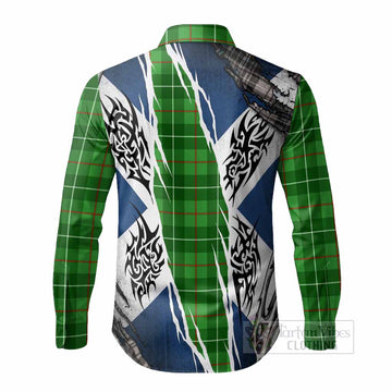 Galloway Tartan Crest Long Sleeve Button Shirts Scotland Flag Ripped Tribal Design