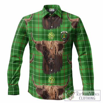 Galloway Tartan Crest Long Sleeve Button Shirts Scotland Heilan Coo Tartan Seamless Style