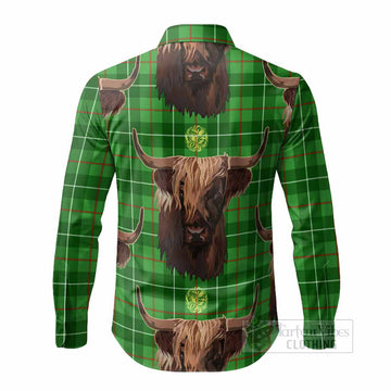 Galloway Tartan Crest Long Sleeve Button Shirts Scotland Heilan Coo Tartan Seamless Style