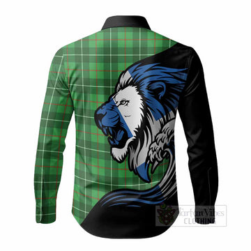 Galloway Tartan Crest Long Sleeve Button Shirts Scottish Golden Lions Wave Flow