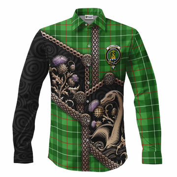 Galloway Tartan Crest Long Sleeve Button Shirts Scottish Thistle Loch Ness Monster