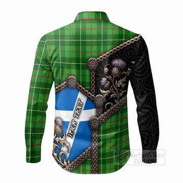 Galloway Tartan Crest Long Sleeve Button Shirts Scottish Thistle Loch Ness Monster