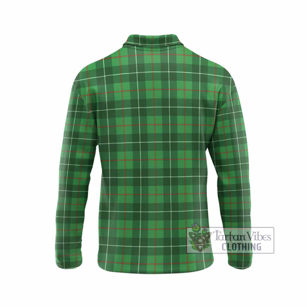 Galloway Tartan Crest Long Sleeve Polo Shirt Ferocious Lion Style