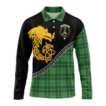 Galloway Tartan Crest Long Sleeve Polo Shirt Legendary Dragon Knot Half Style
