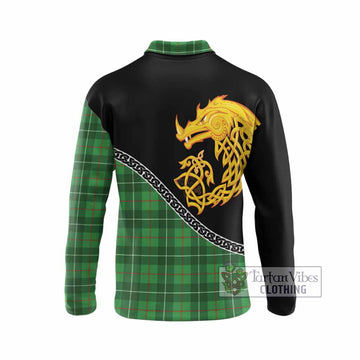 Galloway Tartan Crest Long Sleeve Polo Shirt Legendary Dragon Knot Half Style