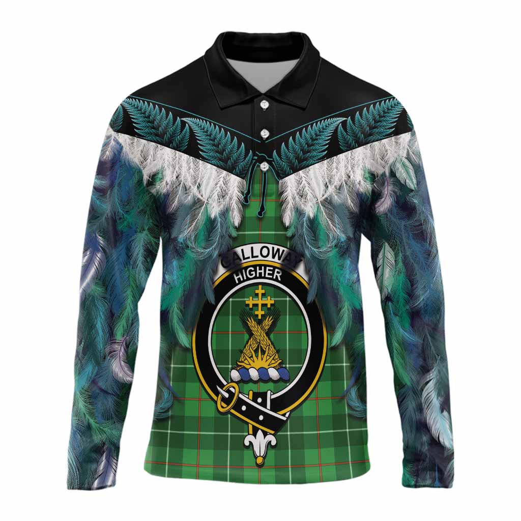 Galloway Tartan Crest Long Sleeve Polo Shirt New Zealand Maori Korowai Cloak